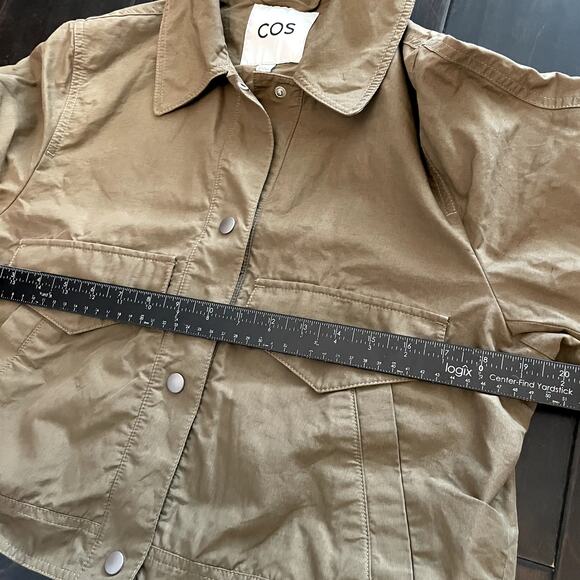COS Linen Blend Twill Snap Button Crop Jacket Olive Green Women's Size 6 - Picture 5 of 7